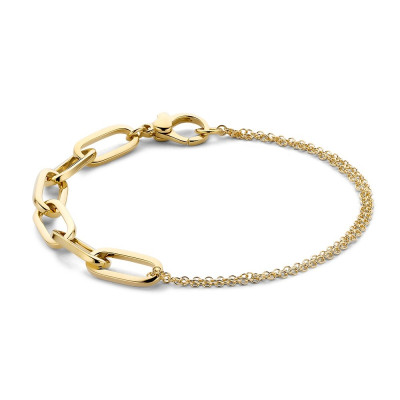 Schakelarmband 14-karaat goud half jasseron en half paperclip schakels - Lengte 19 cm