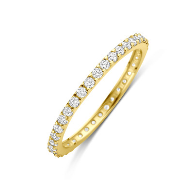 Memoire ring 14-karaat goud glanzend en zirkonia transparant 1.5 mm breedte