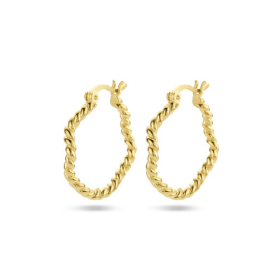 Gedraaide oorringen dames gold plated glanzend - 3.2 mm breed x 20 mm diameter