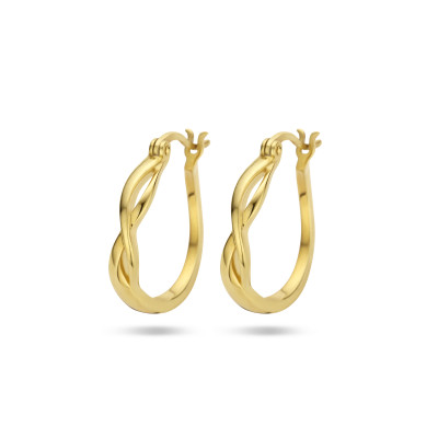 Gevlochten oorringen gold plated - 3.5 mm breed x 20 mm diameter