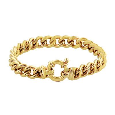 Schakelarmband gourmet 14-karaat goud glanzend 9 mm breedte - Lengte 19 cm