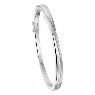 Asymmetrische bangle 925 zilveren glanzend mat 5.5 mm breedte - Diameter 60 mm
