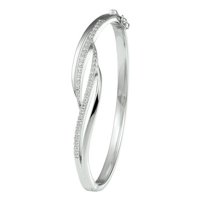 Bangle 925 zilver pavé zirkonia glanzend 11 mm breedte - Diameter 60 mm