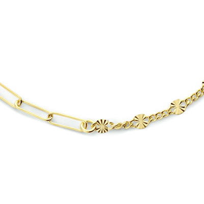 Ketting goudkleurige paperclip schakels en gediamanteerde plaatjes 3.8 mm breedte - Lengte 41-45 cm