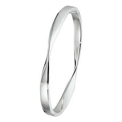 Bangle zilver glanzend gedraaid 925 gerhodineerd 5.5 mm breedte - Diameter 58 mm