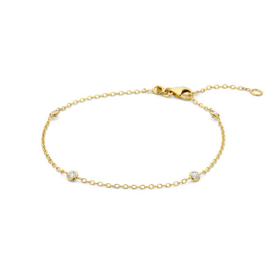 Gouden schakelarmband zirkonia's 14-karaat glanzend - Lengte 17-19 cm
