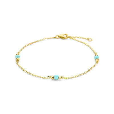 Armband met steen 14-karaat goud turquoise cabochon glanzend 3 mm diameter