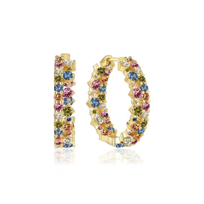 Sif Jakobs Livigno SJ-E2364-XCZ-YG oorringen gold plated multicolor zirkonia - 5.5 mm breed x 25 mm diameter