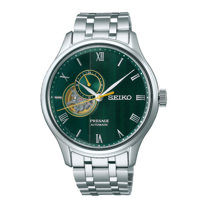 Seiko Presage SSA463J1 skeleton herenhorloge groen met zilverkleurige accenten - Ø 42 mm