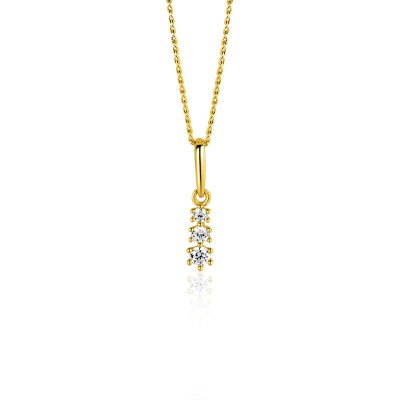 Zinzi ZGH543 hanger 14-karaat goud 3 zirkonia's briljant transparant - 2.6 mm breed x 13 mm hoog