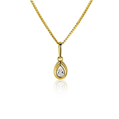 Zinzi Amaka's Favorieten ZGH559 druppel hanger met zirkonia in goud - 5 mm breed x 13 mm hoog