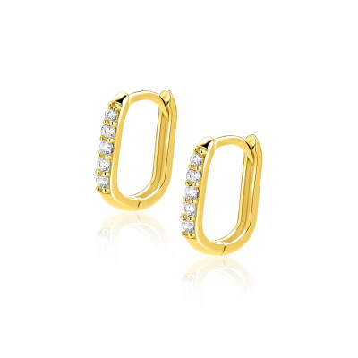 Zinzi ZGO564 rechthoekige oorringen goud en zirkonia rij - 1.9 mm breed x 11.5 mm hoog