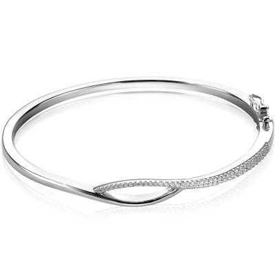 Zinzi ZIA1971 cross-over bangle zilver transparante zirkonia 6.6 mm breedte - Diameter 60 mm