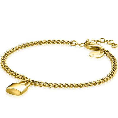 Zinzi ZIA2354G armband gold plated slotje gourmet schakels 8 mm breedte - Lengte 16.5-19.5 cm