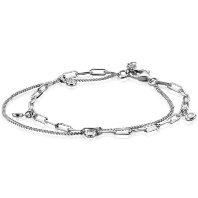Zinzi ZIA2362 dubbele schakelarmband zilver zirkonia paperclip gourmet - Lengte 16.5-19.5 cm