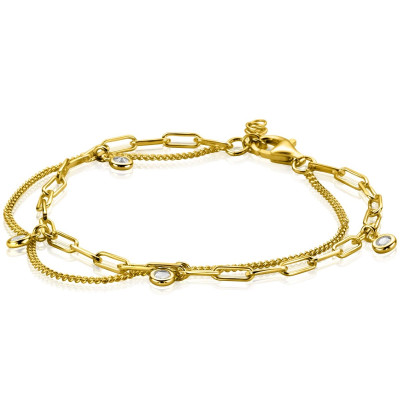 Zinzi ZIA2362Y armband goudkleurig zirkonia dubbele schakelband 4.7 mm breedte - Lengte 16.5-19.5 cm