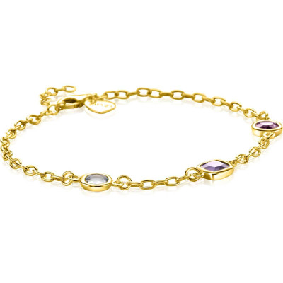 Zinzi ZIA2525G armband goudkleurig vierkant rond paars 7.3 mm breedte - Lengte 17-20 cm