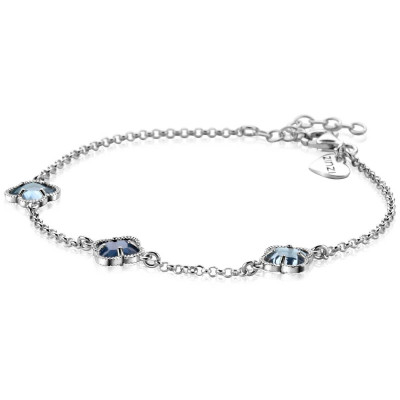 Zinzi ZIA2663B klavertje vier armband zilver zirkonia blauw 9 mm breedte - Lengte 17-20 cm