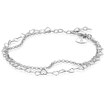 Zinzi ZIA2775 schakelarmband zilver dubbele ketting hartjes en jasseron 5.3 mm breedte - Lengte 16-19 cm
