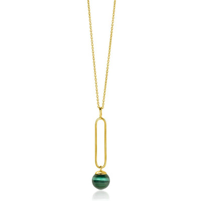 Zinzi ZIC2420 ketting met hanger goudkleurig ovaal groene bol 10.5 mm - Lengte 40-45 cm