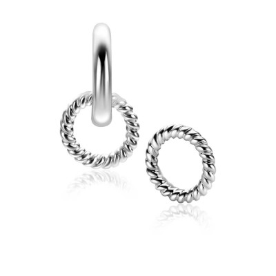 Zinzi ZICH2594 oorbedels zilver glanzend en gedraaid modern - 1.6 mm breed x 9.5 mm diameter - geen oorringen