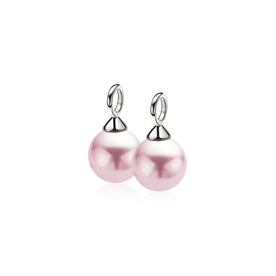 Zinzi ZICH266R oorbedels 925 zilver parels roze details - 10 mm breed x 17.5 mm hoogte - geen oorringen