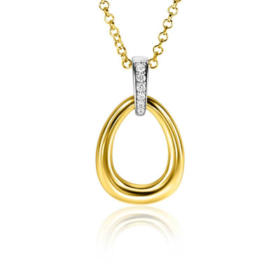 Zinzi ZIH1709Y open druppel hanger bicolor zirkonia glanzend - 15 mm breed x 26 mm hoog