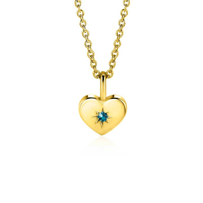 Zinzi Geboortestenen ZIHY-MRT april hart hanger gold plated zirkonia blauw - 9.2 mm breed x 13 mm hoog