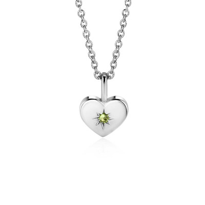 Zinzi Geboortestenen ZIHZ-AUG hart hanger zilver groene zirkonia augustus - 9.2 mm breed x 13 mm hoog