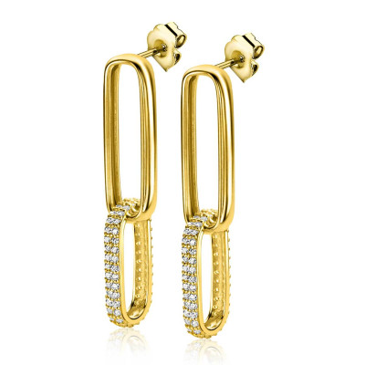 Zinzi Chain ZIO2371Y schakeloorbellen verguld zirkonia ovaal - 7.7 mm breed x 38 mm hoogte
