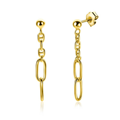 Zinzi Chain ZIO2413G schakeloorbellen goudkleurig glanzend - 4.5 mm breed x 35 mm hoogte