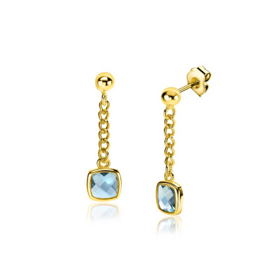 Zinzi Fatima's Favorieten ZIO2417G oorbellen gold plated blauw - 7 mm breed x 25 mm hoogte