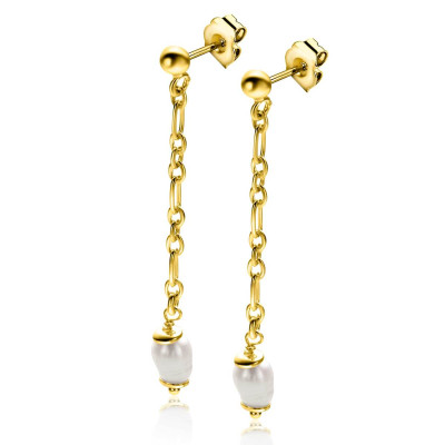 Zinzi ZIO2588 schakeloorbellen gold plated witte parels - 4.5 mm breed x 40 mm diameter