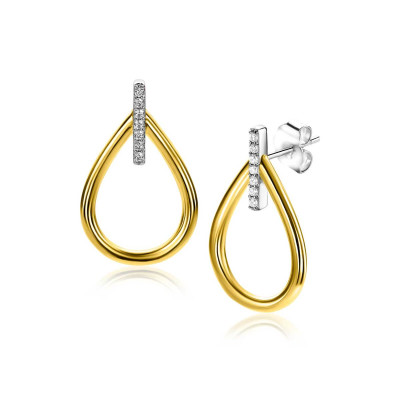 Zinzi ZIO2619 oorstekers druppelvorm gold plated zirkonia - 15.5 mm breed x 25 mm hoogte