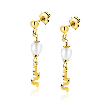 Zinzi ZIO2761 parel oorbellen goudkleurig glanzend - 7 mm breed x 35 mm hoogte