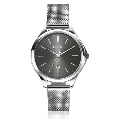 Zinzi ZIW1024M horloge zilverkleurig staal mesh band datumweergave - Ø 34 mm