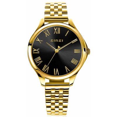 Zinzi ZIW1143 dameshorloge gold plated schakels zwarte wijzerplaat 34 mm