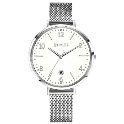 Zinzi ZIW1406 dameshorloge zilverkleurig staal mesh band datumweergave Ø 38 mm