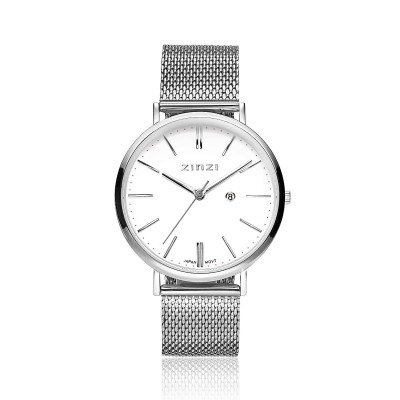 Zinzi ZIW406M horloge zilverkleurig staal mesh band datumweergave - Ø 38 mm