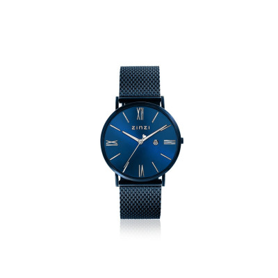 Zinzi ZIW551M horloge staal mesh band blauwe wijzerplaat datumweergave - Ø 34 mm