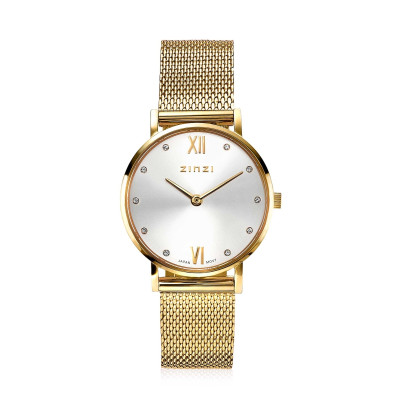 Zinzi Fatima's Favorieten ZIW633M vergulde mesh horloge dames quartz Ø 28 mm