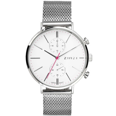 Zinzi ZIW706M horloge zilverkleurig staal mesh band minimalistische wijzerplaat - Ø 39 mm