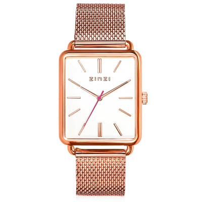 Zinzi ZIW908M horloge roségoudkleurig staal mesh band wit wijzerplaat - Ø 34 mm