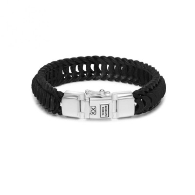 buddha-to-buddha-122bl-lars-zilveren-en-leren-schakelarmband-met-vlechtstructuur