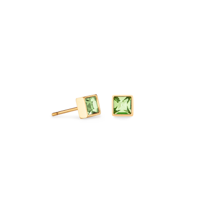 Coeur de Lion Briljant Square 0501/21-0516 - Vierkante oorstekers goudkleurig met lichtgroen kristal