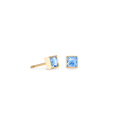 Coeur de Lion Briljant Square 0501/21-0755 - Vierkante oorstekers goudkleurig met lichtblauw kristal