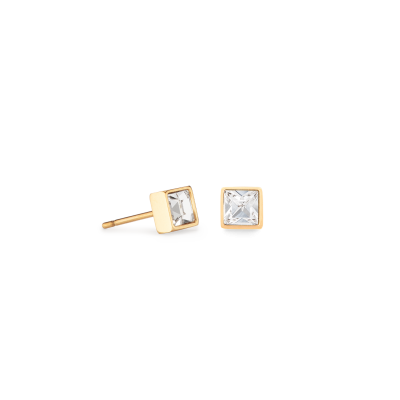 Coeur de Lion Briljant Square 0501/21-1816 - Vierkante oorstekers goudkleurig met transparant kristal