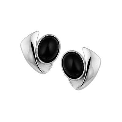 Onyx oorknopjes zilver gerhodineerd - 15.5 mm