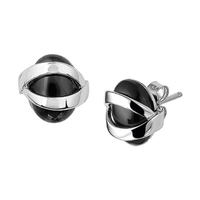 Zilveren onyx oorknopjes - 11 mm