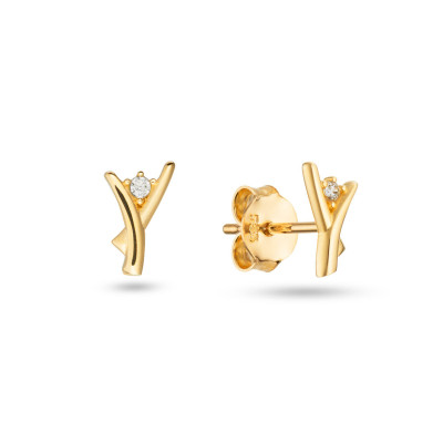 GLOW 206.0225.00 oorstekers 14-karaat goud V-vorm met zirkonia - 5 mm breed x 10 mm hoog